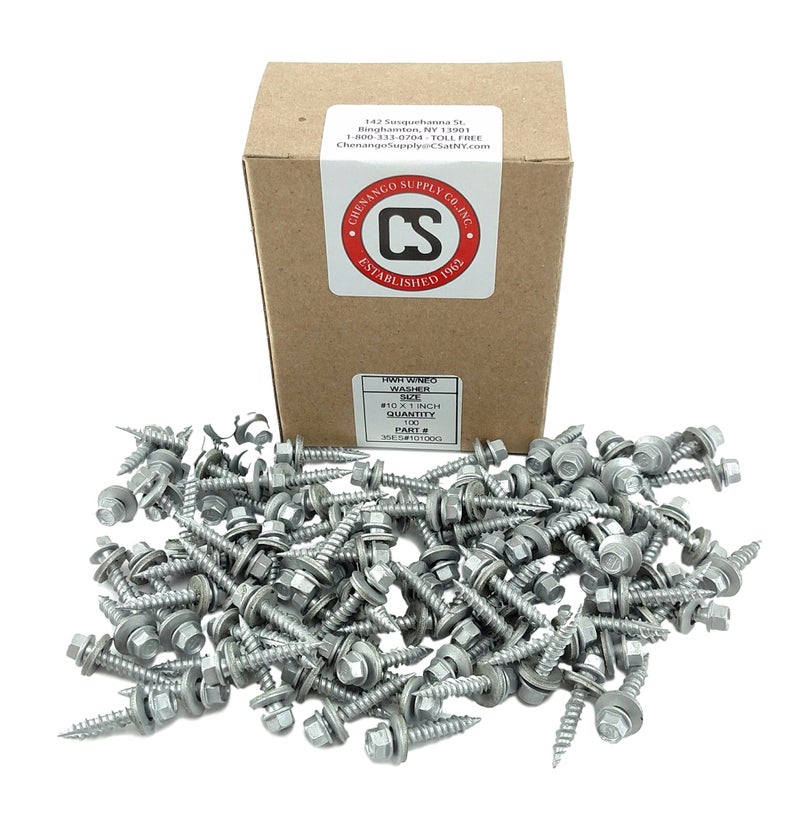 Chenango Supply #10 x 1 Hex Washer Head Metal Roof Screw *(Multiple Sizes in Listing)* Self Starting/self Tapping Metal to Wood, Sheet Metal Roofing, siding Screws with EPDM Washer Seal. 100 PCS (#10 x 1) - Image 2